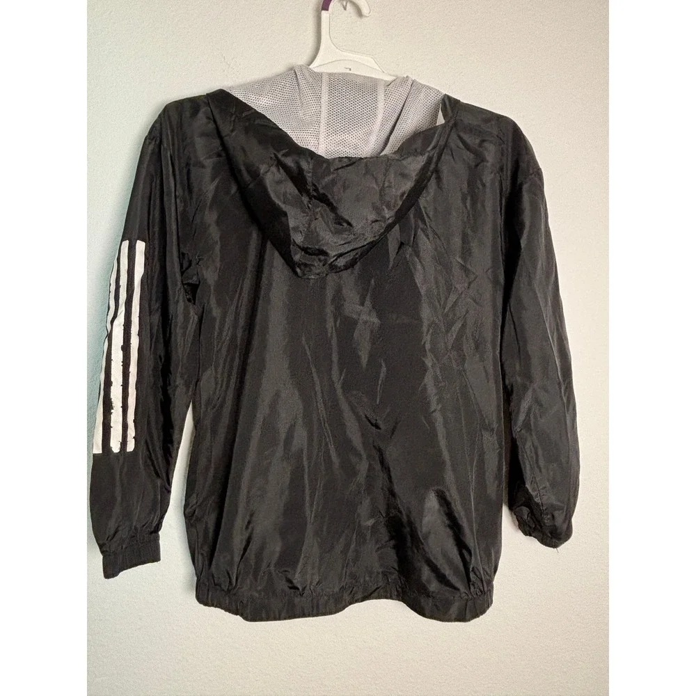 Adidas Boys Black Windbreaker Jacket Full Zip Hoodie Logo Size M 10/12